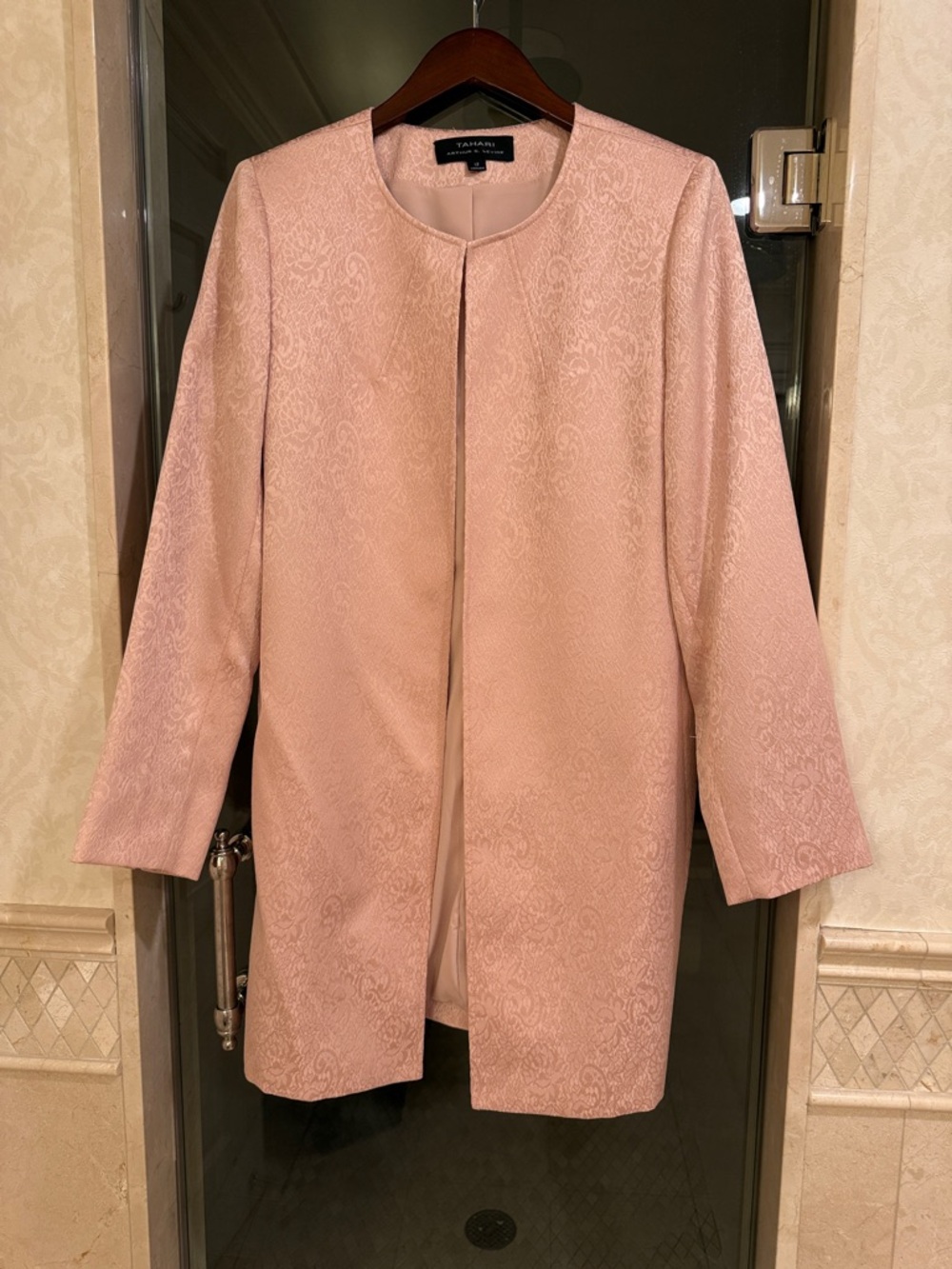 Tahari ASL Pink Jacquard Open-Front Blazer Coat